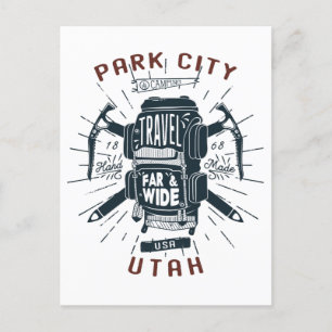Park City Utah Rucksack-Ausrüstung Retro-Reise Postkarte