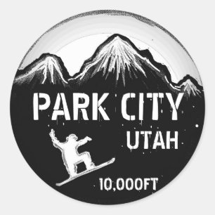 Park City Utah Schwarz-weiße Snowboard-Kunstaufkle Runder Aufkleber