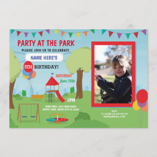 Park-Geburtstags-Party-Dia schwingt Foto im Freien Einladung