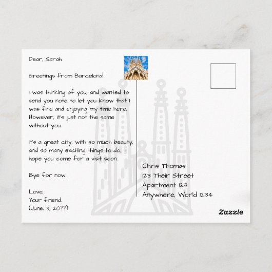 Park Guell Barcelona Spanien Modernes Postkarte (Rückseite)