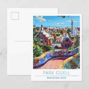Park Güell Barcelona Spanien Vintage Reise Postkarte