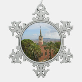 Park Guell in Barcelona Schneeflocken Zinn-Ornament