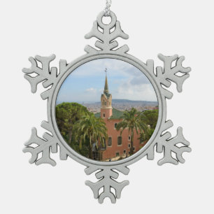 Park Guell in Barcelona Schneeflocken Zinn-Ornament