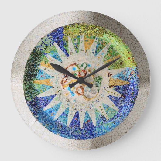 Park Guell mosaics Wall Clock Große Wanduhr (Vorderseite)