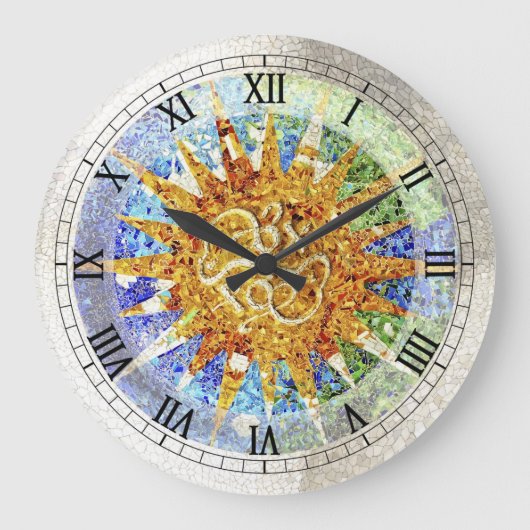 Park Guell mosaics Wall Clock Große Wanduhr (Vorderseite)