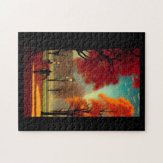 Park im Herbst goldfarbene orange Blätter Puzzle (Horizontal)