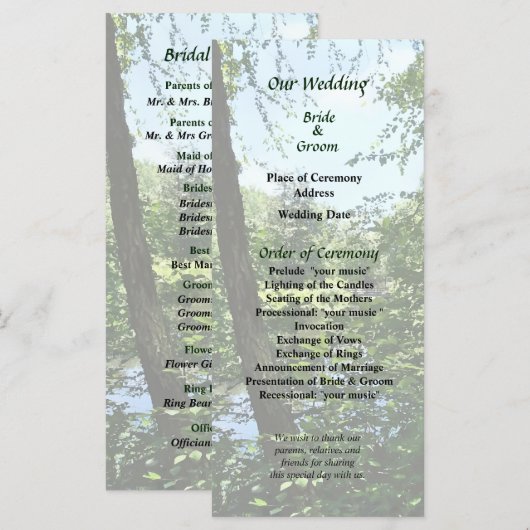 Park mit Brücke in der Ferne Hochzeitsprogramm Programm (Vorne/Hinten)