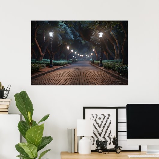 Park Path by Lamplight - Serene Abend Poster (Heimbüro)