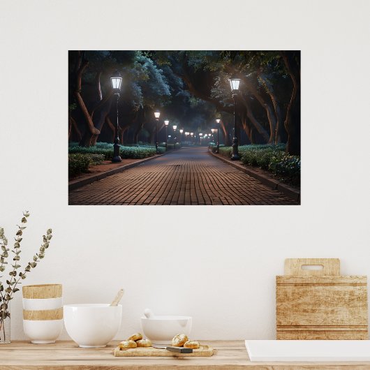 Park Path by Lamplight - Serene Abend Poster (Küche)