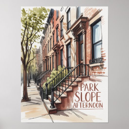 Park Slope Nachmittags-Braunstein-Aquarell Poster (Vorne)