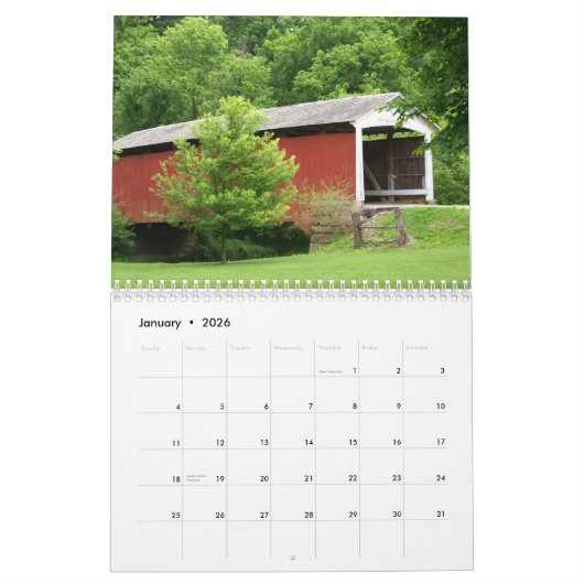 Parke County Indiana überdachte Brücken Kalender (Jan 2026)