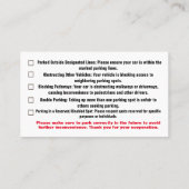 Parken Falsche Beschwerdekarte Visitenkarte (Rückseite)