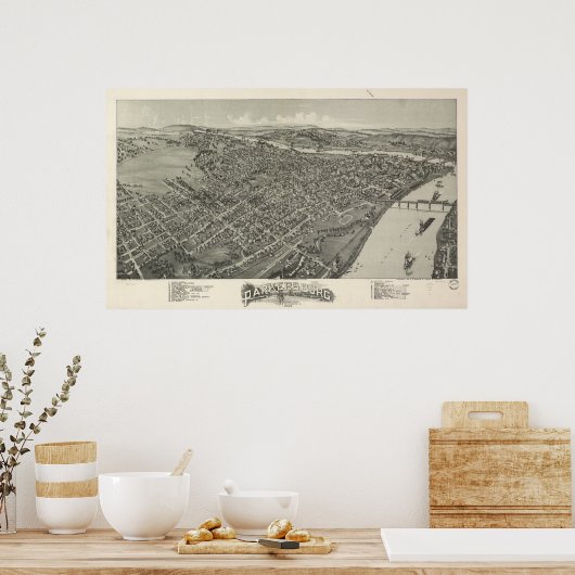 Parkersburg W. Virginia 1899 Antik Panoramablick K Poster (Küche)