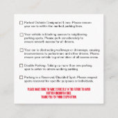 Parking Incorrectly Complaint Card, Funny Bad Park Quadratische Visitenkarte (Rückseite)