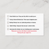 Parking Incorrectly complaint card Visitenkarte (Rückseite)