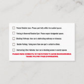 Parking Incorrectly complaint card Visitenkarte (Rückseite)