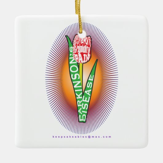 Parkinson Symptom Roter Tulip mit Berst Keramikornament (Vorderseite)