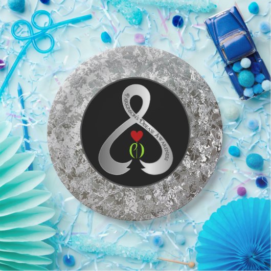 Parkinson's Awareness Ribbon Schwarz und Silber Pappteller (Party)