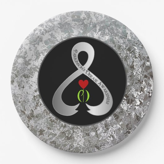 Parkinson's Awareness Ribbon Schwarz und Silber Pappteller (Vorderseite)