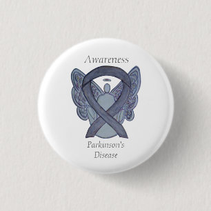 Parkinson's Disease Awareness Ribbon Angel Art But Button