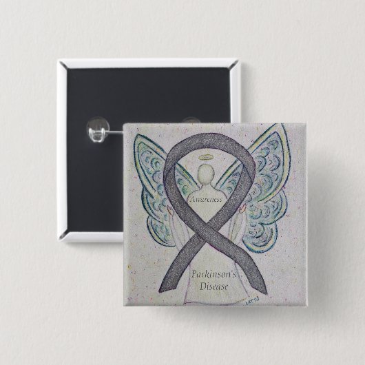 Parkinson's Disease Awareness Ribbon Angel Art But Button (Vorne & Hinten)