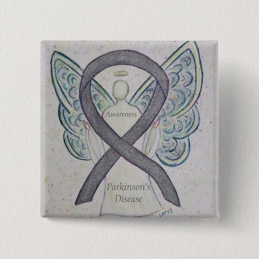 Parkinson's Disease Awareness Ribbon Angel Art But Button (Vorderseite)
