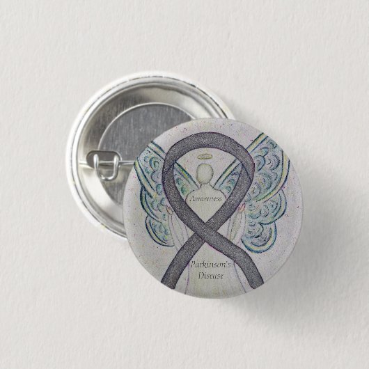 Parkinson's Disease Awareness Ribbon Angel Art But Button (Vorne & Hinten)