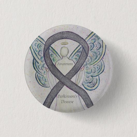 Parkinson's Disease Awareness Ribbon Angel Art But Button (Vorderseite)