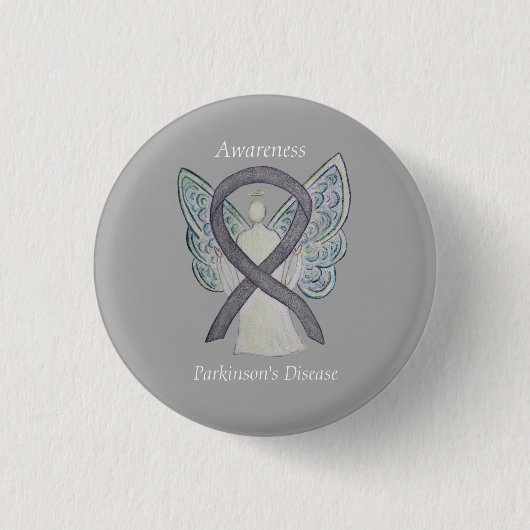 Parkinson's Disease Awareness Ribbon Angel Art But Button (Vorderseite)