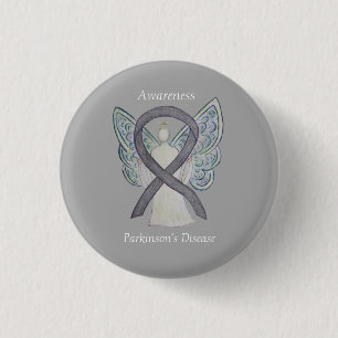 Parkinson's Disease Awareness Ribbon Angel Art But Button
