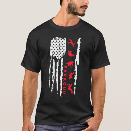 Parkour silhouette US flag graphic Parkour T-Shirt (Vorderseite)