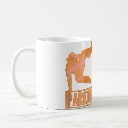 Parkour-Sprung-Design mit springendem Mann und Par Kaffeetasse (Links)