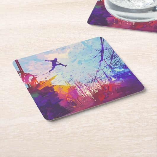 Parkour Urban Free Running Freestyling Moderne Kun Rechteckiger Pappuntersetzer (angewinkelt)