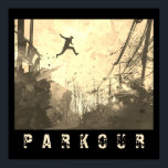 Parkour Urban Obstacle Course Moderne Sepia Poster<br><div class="desc">Der Eindruck eines modernen Künstlers,  in einer urbanen Hinterstraße in Sepia-Tönen Parkour zu praktizieren.</div>