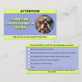 Parkplatz individuell wie ein Troll, lustiger Park Telefonnummerkarte