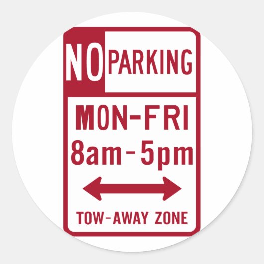 Parkverbot M-F 8-5 Straßenschild Runder Aufkleber (Vorderseite)