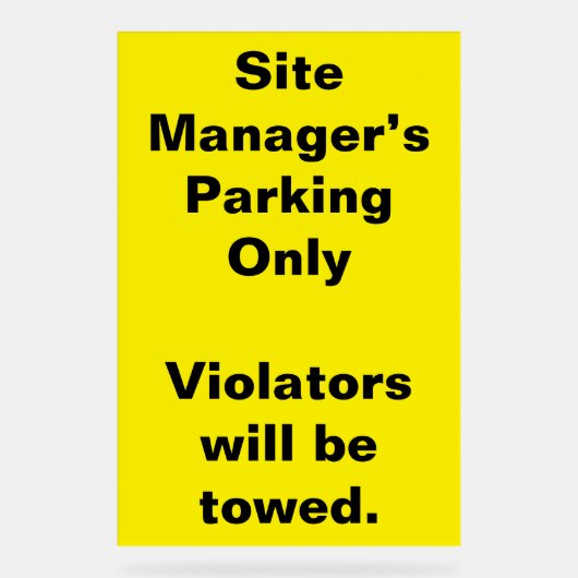 Parkwarnzeichen für Site Manager Acrylschild (Vorderseite)