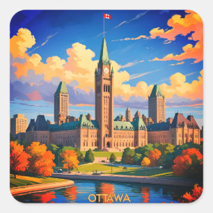 Parlamentsgebäude Ottawa Kanada, Stadt-Skyline Quadratischer Aufkleber
