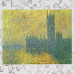 Parlamentshäuser, Stormy Sky von Claude Monet Puzzle<br><div class="desc">Das Houses of Parliament, Stormy Sky (1904) von Claude Monet ist ein Vintager Impressionismus, ein Kunstarchitektur-Gemälde. Die britischen Parlamentshäuser mit Big Ben an der Themse in London, England in Silhouette an einem stürmischen Tag. Monet malte während seines bleibe in London eine Reihe von Gemälden des Westminster-Palastes, Zuhause des britischen Parlaments....</div>