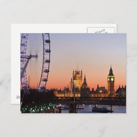 Parlamentshäuser und das Londoner Auge Postkarte (Vorne/Hinten)