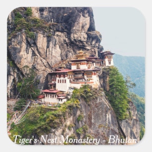 Paro Taktsang: Das Tiger-Nest-Kloster - Bhutan Quadratischer Aufkleber