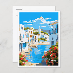 Paros Greece Art Vintage Travel Illustration Postkarte