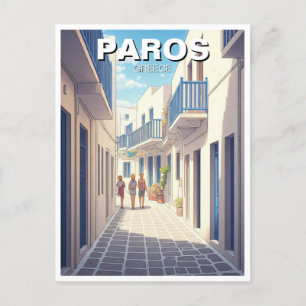 Paros Greece Islands Cobblestone Street Zeichnend Postkarte