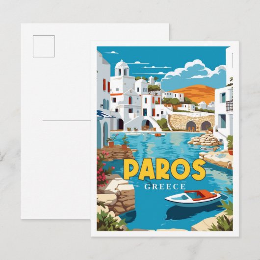 Paros Greece Vintage Reise Illustration Postkarte (Vorne/Hinten)