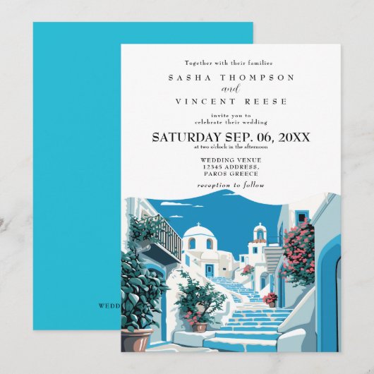 Paros Greece Wedding Einladung Retro (Vorne/Hinten)