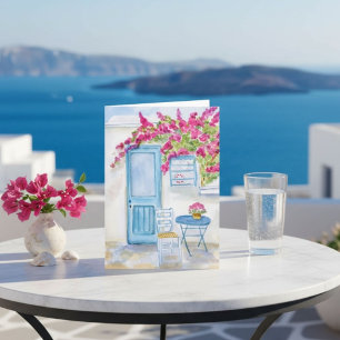 Paros Griechenland Blaue Tür & Bougainvillea Aquar Karte