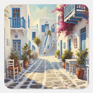 Paros Griechenland Inseln Reisen Wasserfarbe Quadratischer Aufkleber