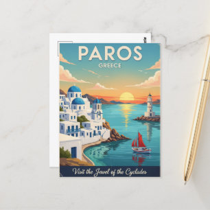 Paros Griechenland Reise Kunst Vintage Postkarte
