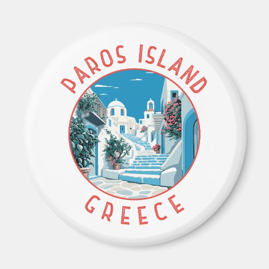 Paros Island Griechenland Retro gebeutelter Kreis Magnet (Vorne)