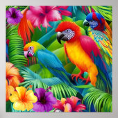 Parrot 3 Birds Tropical Floral Palmes lila Poster (Vorne)